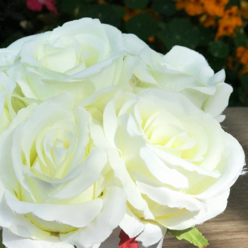 Silk Roses Arrangement in Pot, Cream