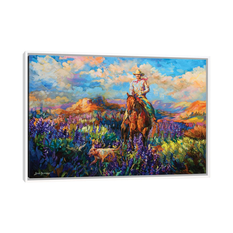 Reproduction d’art, "Free Spirit" par Leon Devenice, Pas de tapis, H 18 po x l 26 po x P 1,5 po, Toile blanche encadrée