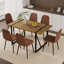 Ensemble de salle à manger 7 pièces rectangulaire moderne en bois avec base géométrique en métal et chaises rembourrées-1660502847-1660502833