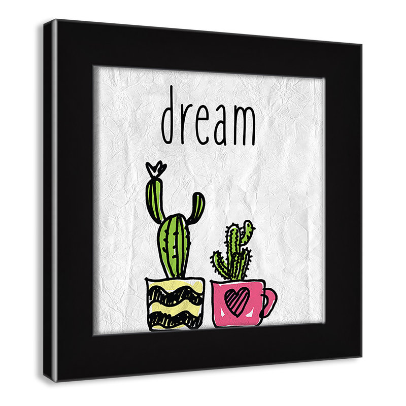 «Cacti A», art encadré, H 8 po x l 8 po x P 0,6 po, Encadré plat noir
