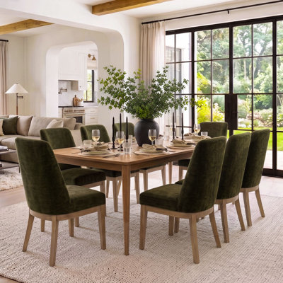 18" Seat Height Upholstered Chenille High Back Solid Wood Legs Dining Chairs