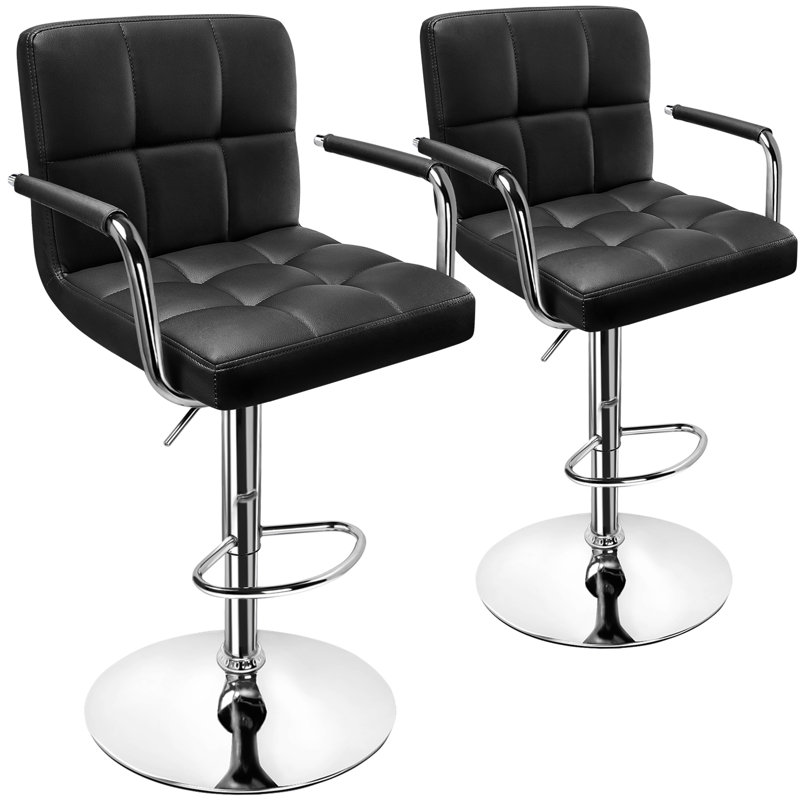 Ensemble de 2 tabourets de bar avec dossier et accoudoirs pivotants Soontrans, Argent argent, Argent argent, Noir