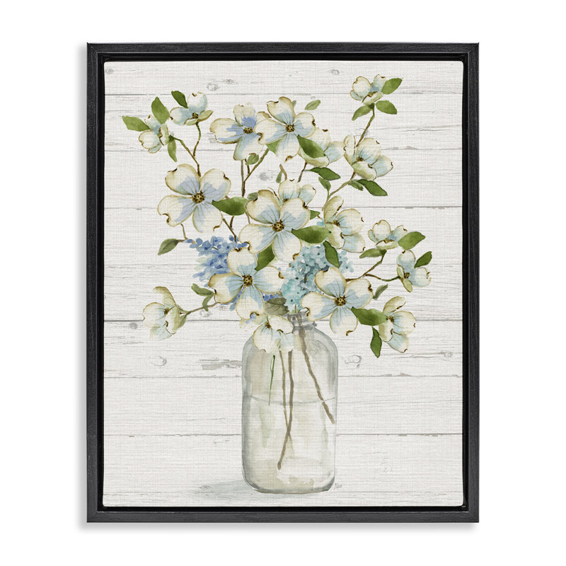 «Soft Soft Dogwood Bouquet Floater» par Nan, Cadre flottant noir de jais, H 21 po x l 17 po
