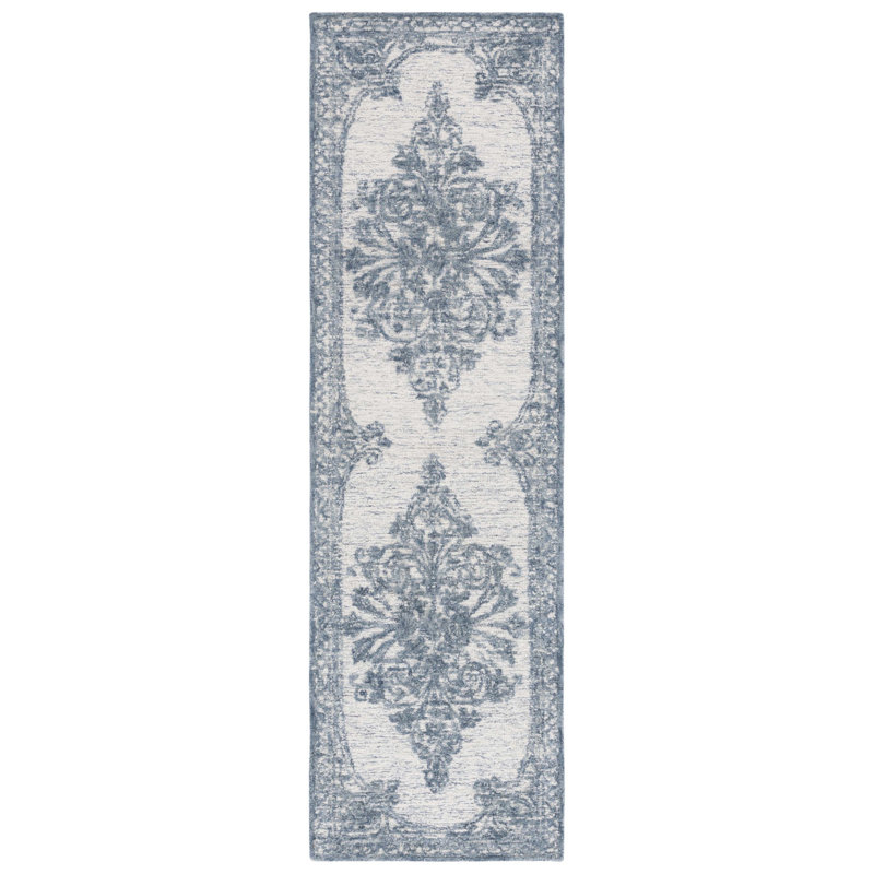 Tapis bleu / ivoire Metro 616, Tapis de couloir 2 pi 3 po x 8 pi