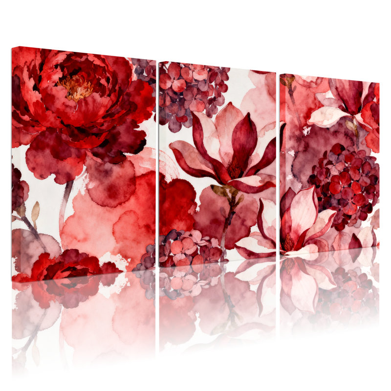Plantes et fleurs, ensemble de 3 reproductions d'art sur toile, H 18 po x l 36 po