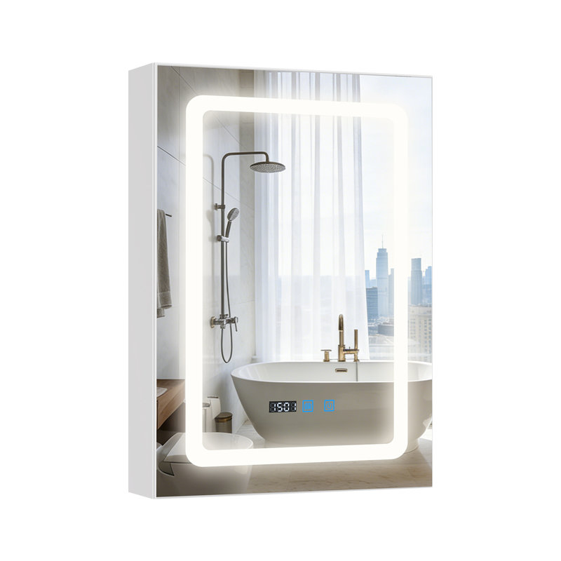 LED Bathroom Mirror Cabinet with Charging, Bathroom Storage Cupboard with Adjustable Shelves, 45cm, White
