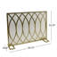 Single Panel Fireplace Screen With Overlapping Oval Lens Patterns, Gold Iron Fireplace Cover With Metal Grid