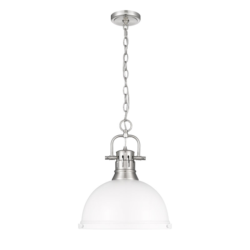 Luminaire suspendu 1 lumière avec chaîne Cajoux, Étain, Blanc mat, H 14 po x l 14 po