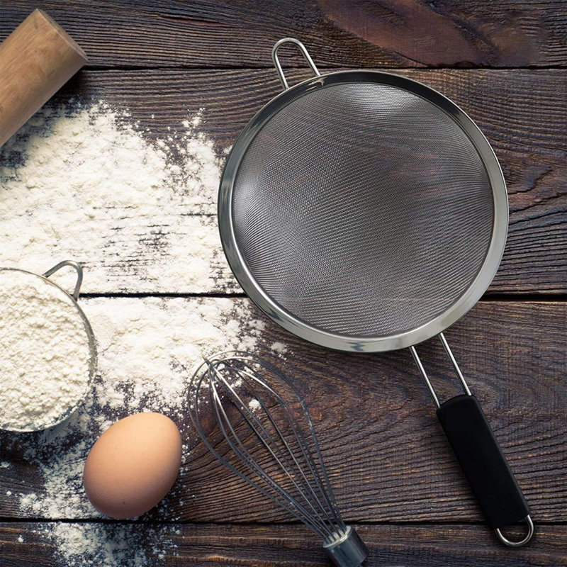 Crépines à mailles fines en acier inoxydable, ensemble de 3 tamis pour la cuisine, tamis à fil avec poignée isolée, passoire pour outils de cuisson, préparation des aliments, tamis à farine, riz, passoire à pâtes