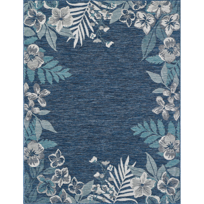 Dahlia Garden Border Machine Woven Performance Area Rug - Ivory/Blue - 6'7" x 9', 6'7" x 9'