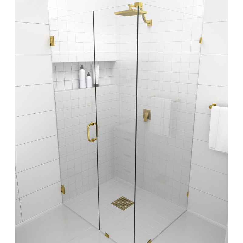 45.5" x 34.5 x 78" Hinged Frameless Shower Door, Brass