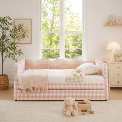 Cozy Gingham Daybed With Trundle Twin Size Sofa Bed