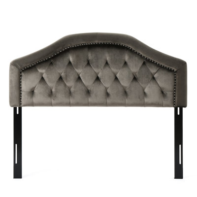 Velvet Headboard In Grey With Adjustable Legs For Convenience Upholstery And Stylish Appeal