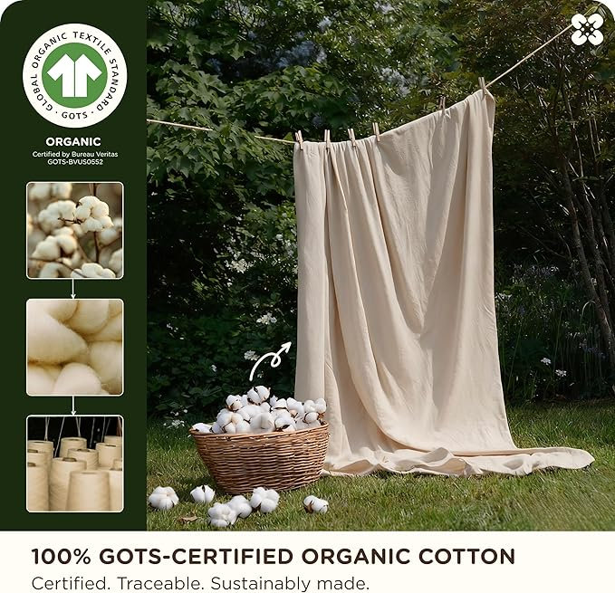  100% GOTS Organic Cotton Sheets, Fair Trade Certified Queen Bedding Set, Eco-Friendly, Soft, 17 Inches Deep Pocket Queen Sheet, Sateen Weave Cotton Luxurious Hotel Bed Set, Linen