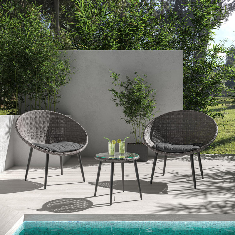Ensemble bistro 3 pièces avec chaises rondes et table d'appoint en verre