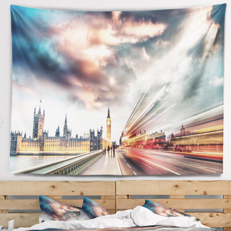 Scène de nuit de paysage urbain de la tapisserie de london city, H 68 po x l 80 po