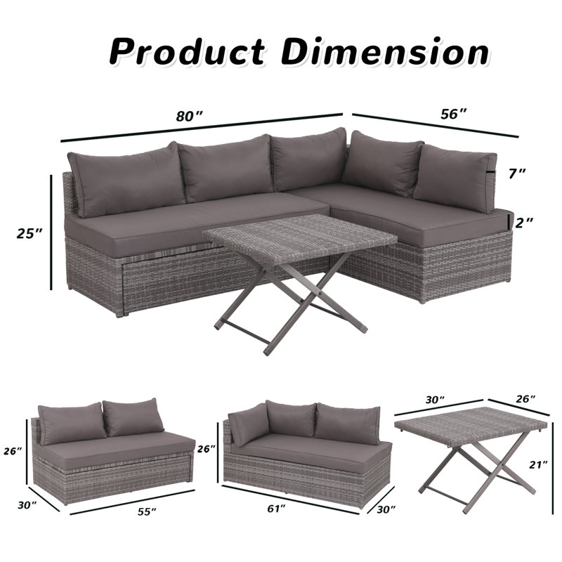 Fiarvayle 4 - Person Patio Conversation Set with Cushions, Grey