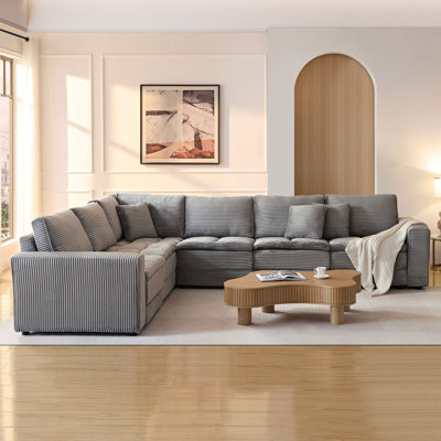 Modern Sofa 6 Seats,Sectional Sofa,L Shaped Corner Couch With Detachable Seat  Back Cushion, Corduroy Convertible Sleeper Sofacouch