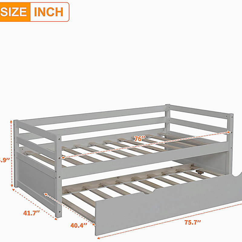 Lit de jour simple avec cadre gigogne, Grey