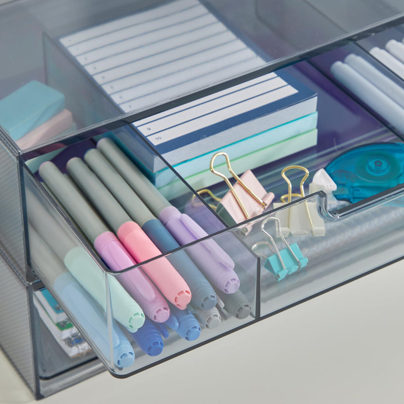 Plastic Stackable Organizing Drawers,12.5 Inches Wide. The Set Includes An Open Drawer And A Split Drawer, Organizing Desk Accessories And Sorting Paper. (Classic Grey / 2 Pieces)