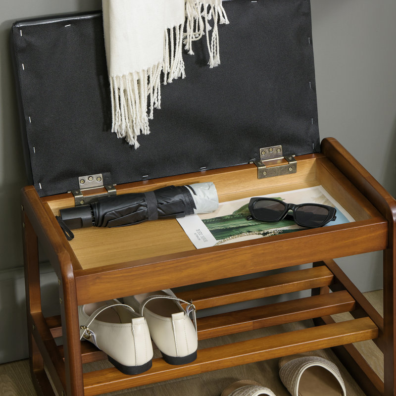 Banc de rangement en similicuir, Brun, Noir