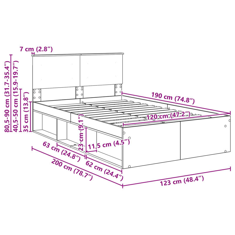 Bed, Brown Oak, Small Double (4')