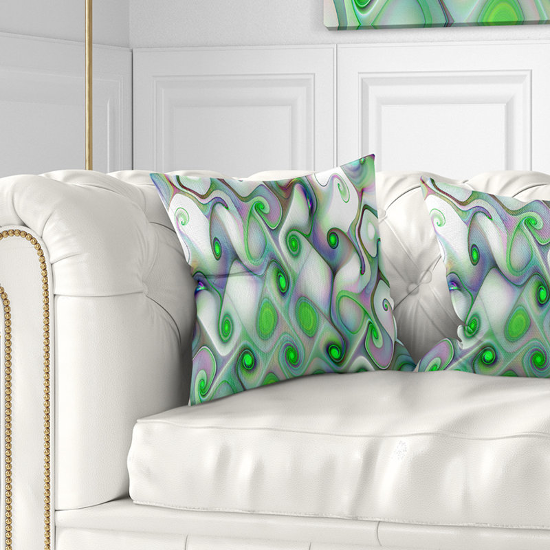 Motif blanc-vert avec des tourbillons - coussin imprimé abstrait, 18 po x 18 po, Coussin décoratif