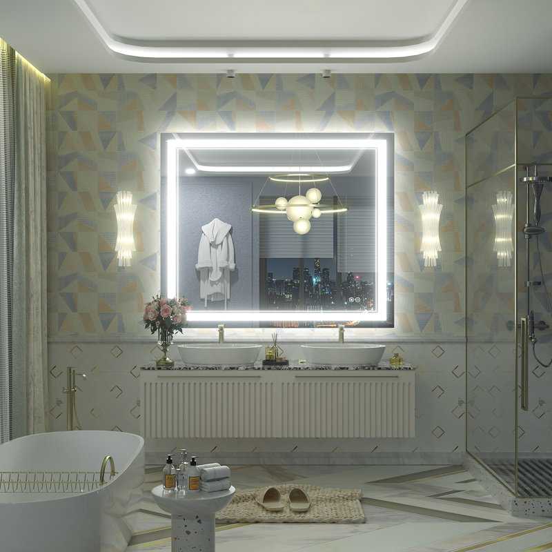  Wayfair Basics® UL Certified Front & Back LED Anti-Fog Tempered Glass Bathroom/Vanity Mirror with 3-Year Warranty, 48" x 40"