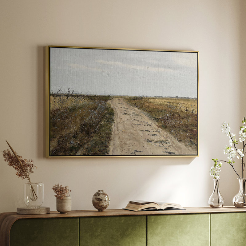 Paysage rétro - IL - Toile tendue avec châssis, Toile avec cadre flottant or, H 17 po x l 25 po x P 2 po