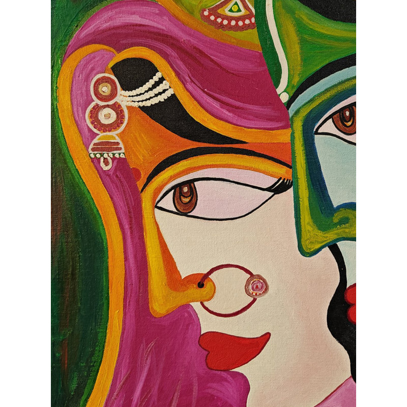 Radha Madhav | Huile sur toile | Par Meenu Kapoor | Décoration murale