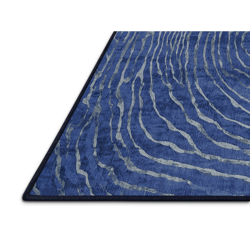 Machine Washable Blue Area Rug, Rectangle 7' x 9'