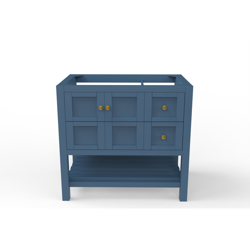 Base de meuble-lavabo simple 35 po Venice, Bleu/doré