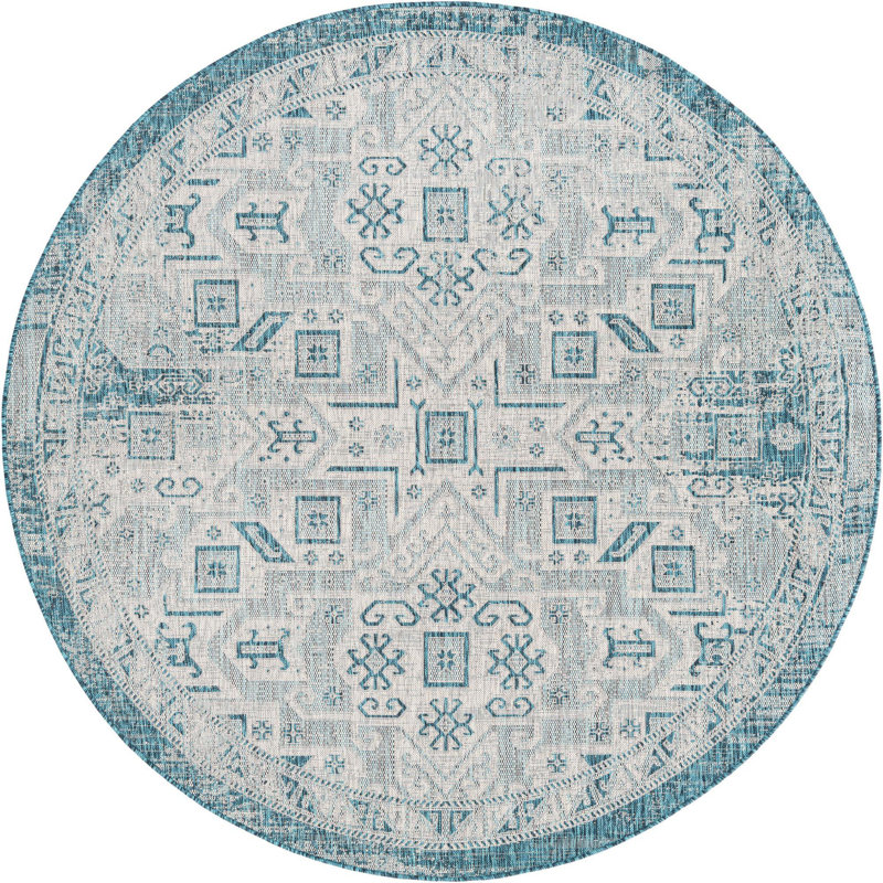 Tapis d'extérieur couleur bleu, Rond 7 pi 10 po