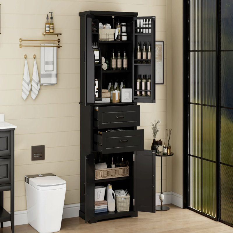Armoire de rangement avec espace de rangement multifonctionnel, portes avec tablettes de rangement, 2 tiroirs, tablette réglable