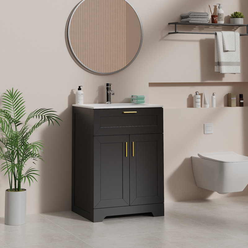 24 Inch Bathroom Vanity With Ceramic Sink, Bathroom Sink And Cabinet Combo Set, Wood Vanity With Hidden Storage,  Painted Surface