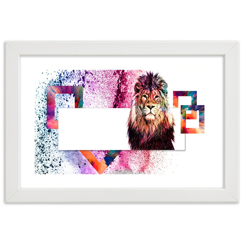 Lion - Single Picture Frame Print, 70cm H x 100cm W, White