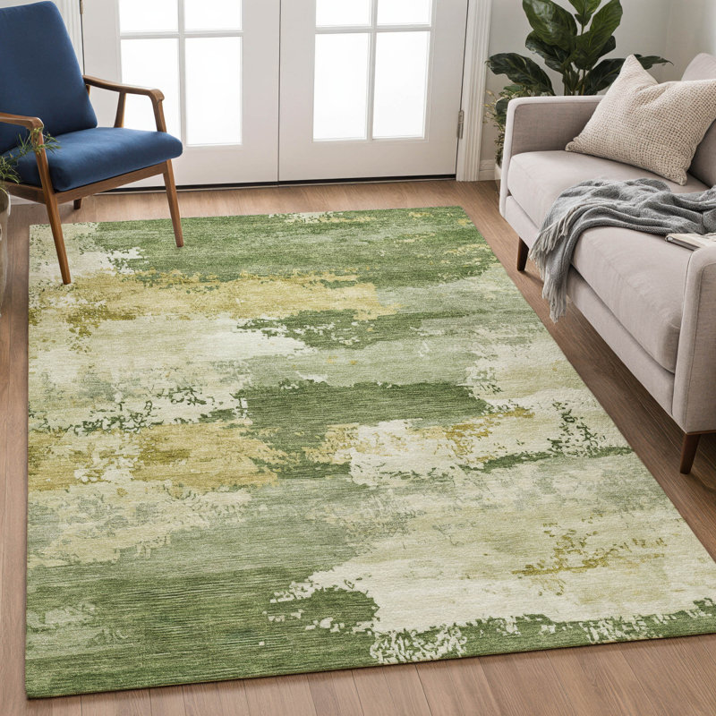Tapis abstrait lavable à la machine de qualité supérieure Mayfield AMF2372, Olive, 3 pi x 5 pi