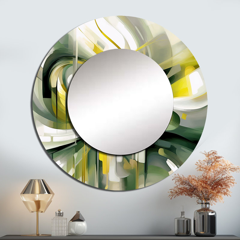 Sharima Dynamic Waveforms II - miroir décoratif scandinave, miroir mural scandinave rond, impression d'art en métal