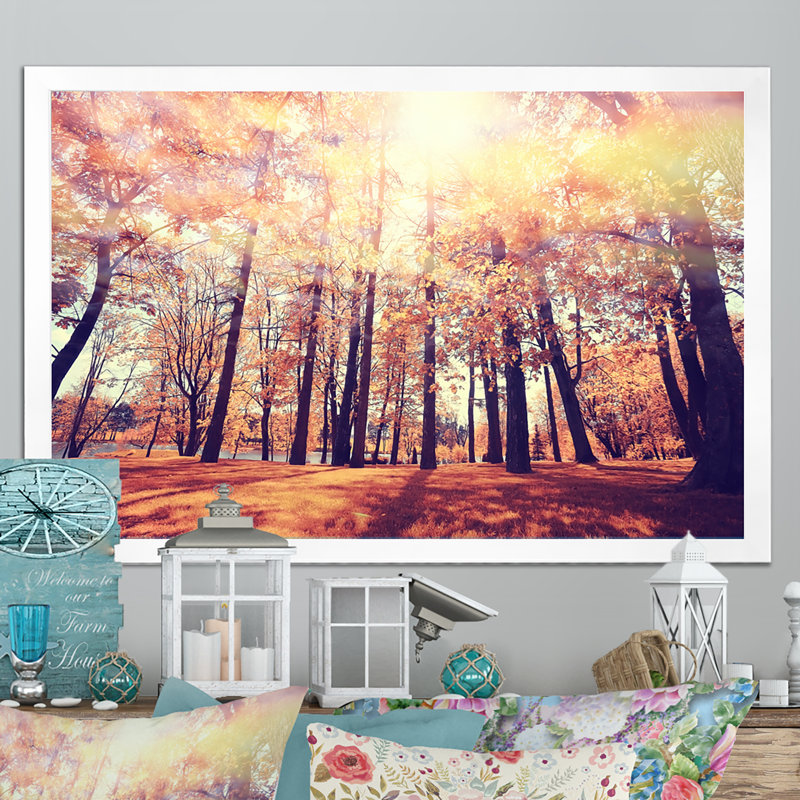 Coucher de soleil mystique dans la forêt d'automne orange - On, Toile blanche avec cadre photo, H 24 po x l 36 po x P 1 po