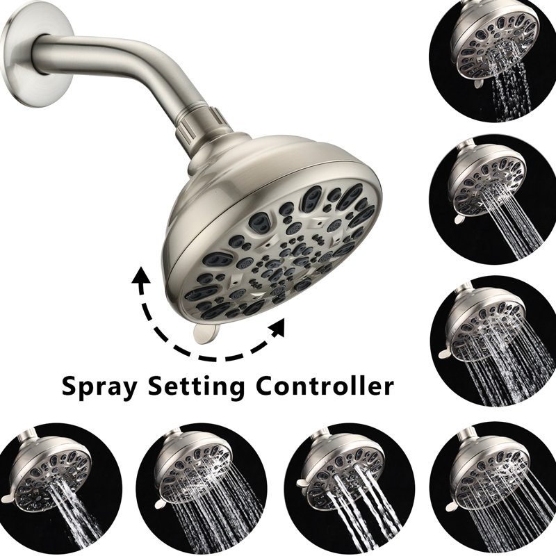High Brushed Nickel 4.72" Shower Head - 6 Modes, , 1.8 Gpm Flow, Quick Install Process Clog-, Gpm, Easy To Mount