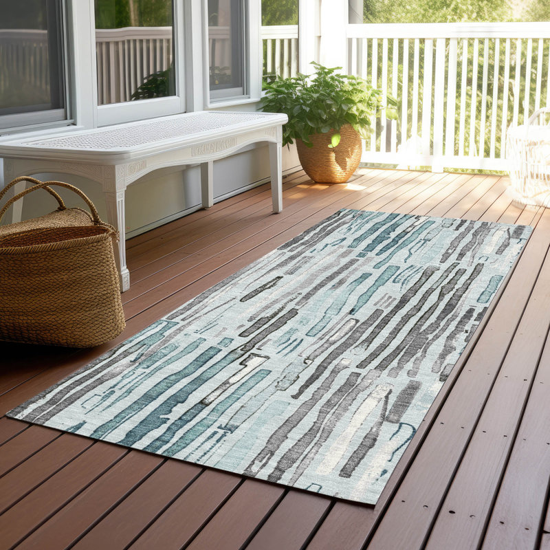 Tapis bleu sarcelle lavable à la machine intérieur / extérieur Cinead ACN1684, Tapis de couloir 2 pi 3 po x 7 pi 6 po
