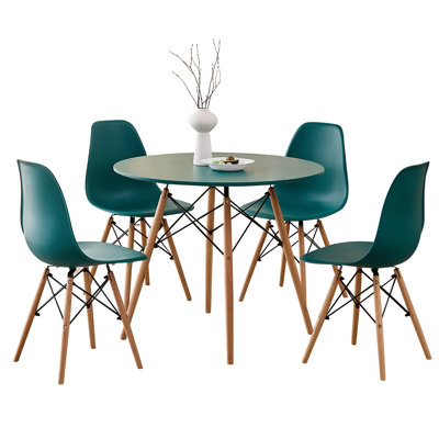 5 Piece Round Dining Table with Chairs Set for 4, 35.5/31.4 Inch Dining Room Table Set