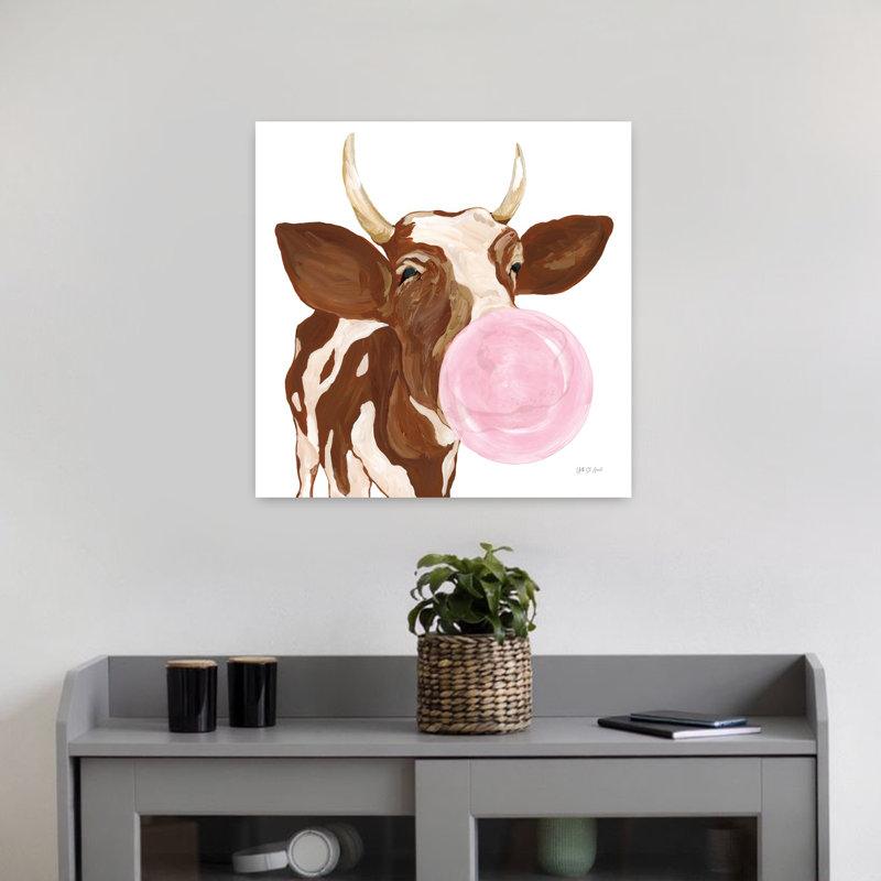 Vache Bubblegum, vache contemporaine, art animalier, H 18 po x l 18 po