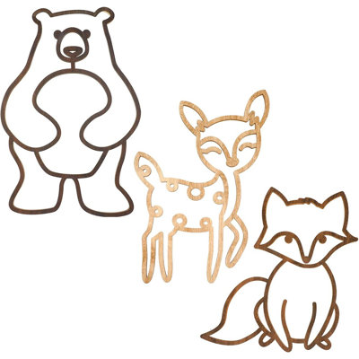 Wooden Jungle Animal Wall Decor – 3-Piece Nursery Set With Deer, Bear, And Fox For Woodland Or Safari-Themed Bedrooms