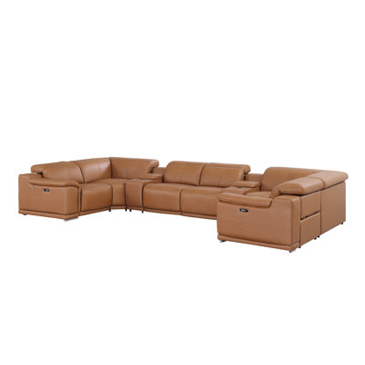 Jignesh 8 Piece 4 Power Recliner Top Grain Italian Leather Sectional