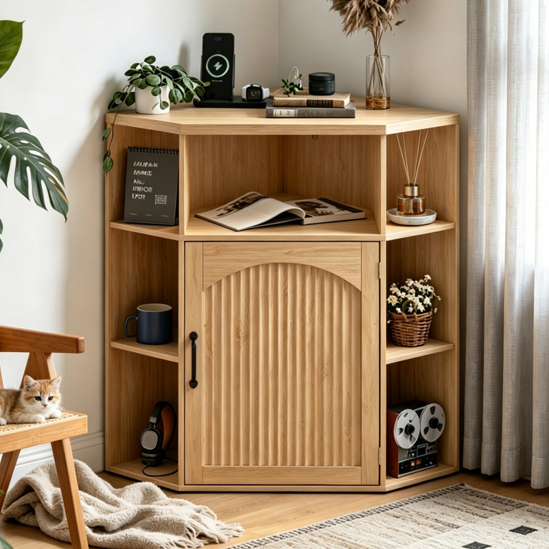 Armoire de rangement d'angle 33 "avec station de charge, Natural Oak