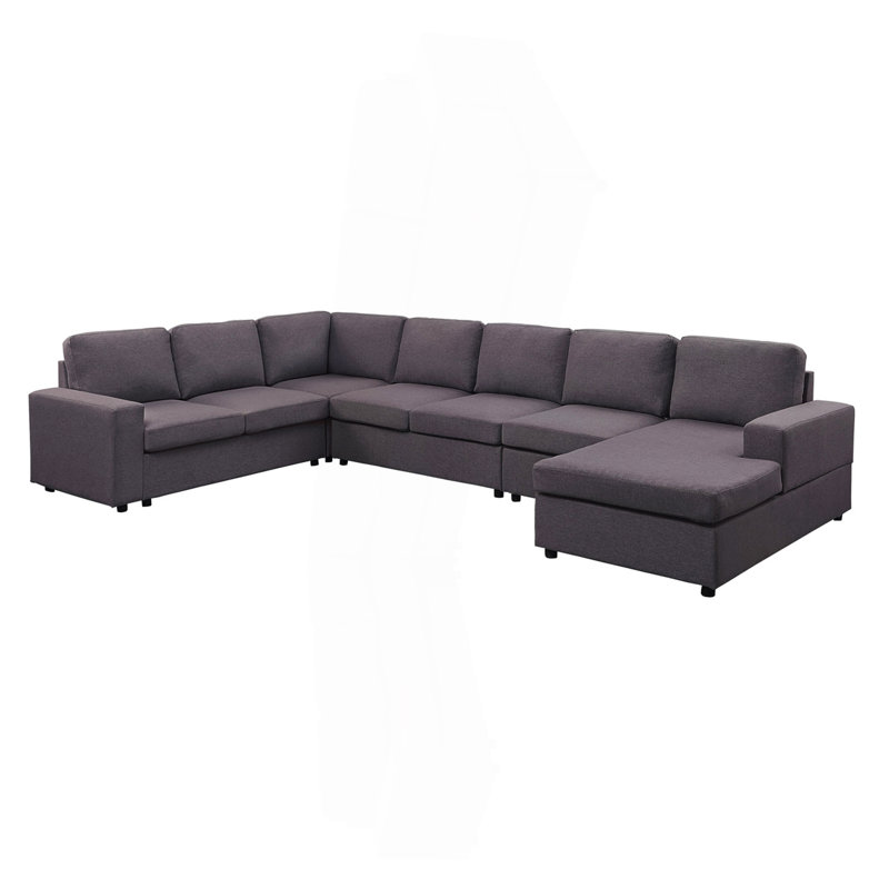 146.5" Modular Sectional Sofa With Reversible Chaise In Dark Grey Linen