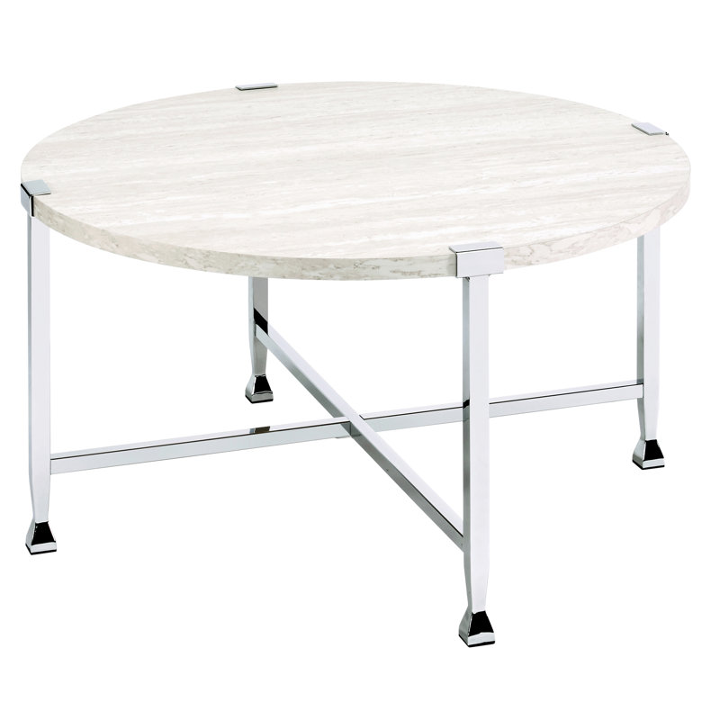 Chêne blanc et table basse industrielle - forme ronde pour espace de vie fixe de style industriel