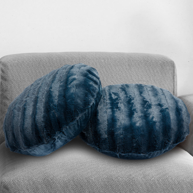 Faux Fur Floor Circular Pillow Cover & Insert, Blue