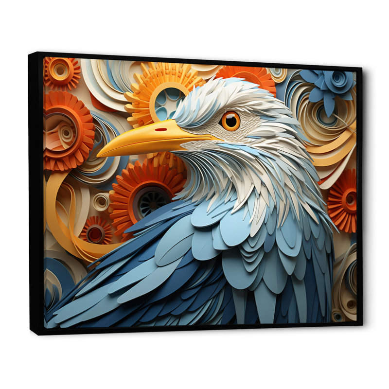 «Seagull Coastal Guardian Geometric IV», reproduction d'art sur toile, H 34 po x l 44 po, Cadre flottant noir